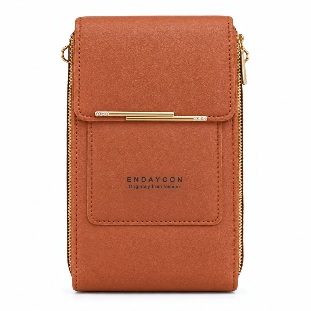 Bolso porta celular color café caramelo